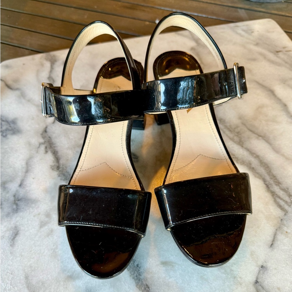For SUNNY PRADA Black Patent Leather Women's Sandals w/ block heel 36.5 - Picture 2 of 12